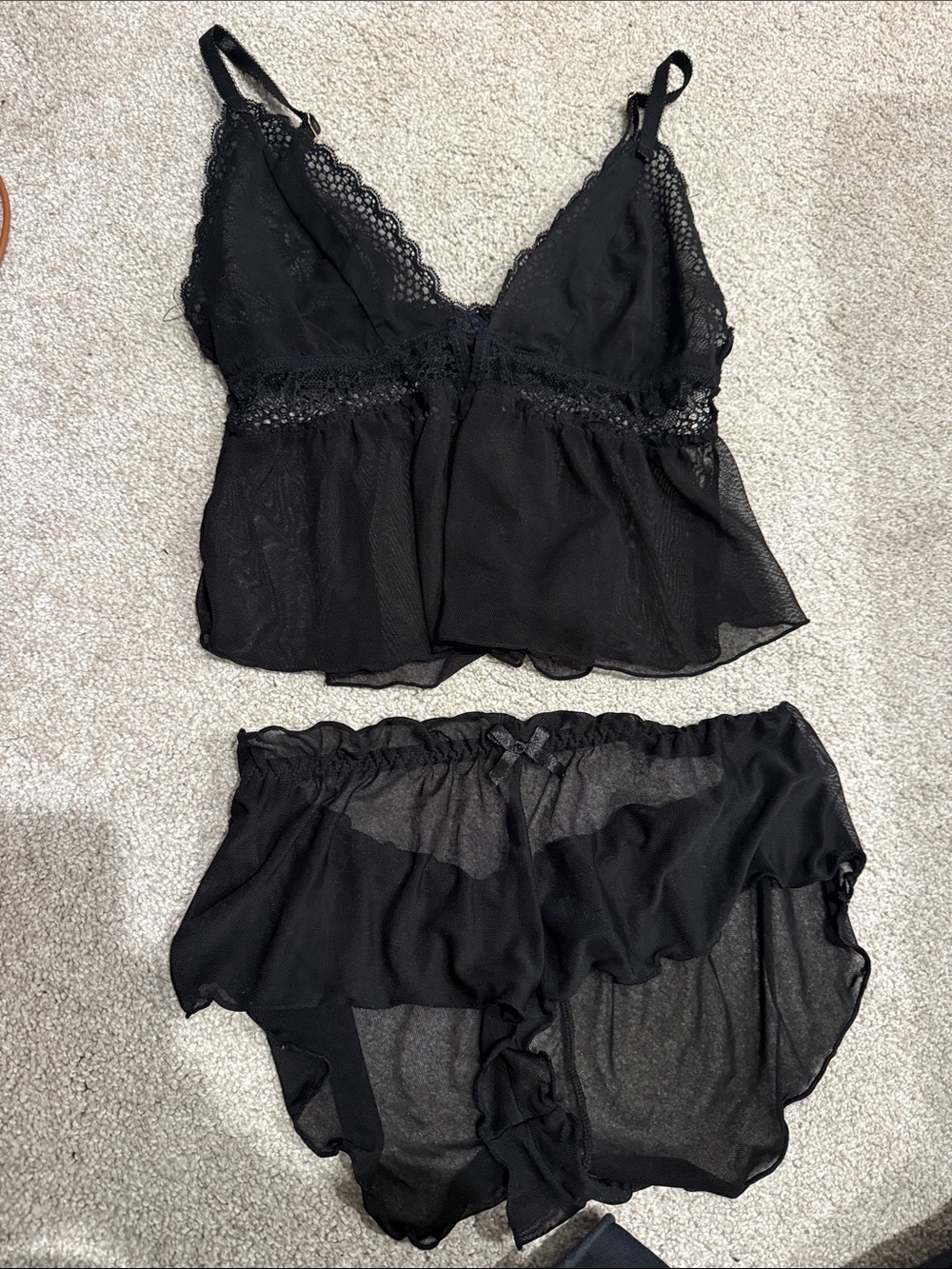 Sheer Lace Trim Cami & Shorts Sleep Set - Black